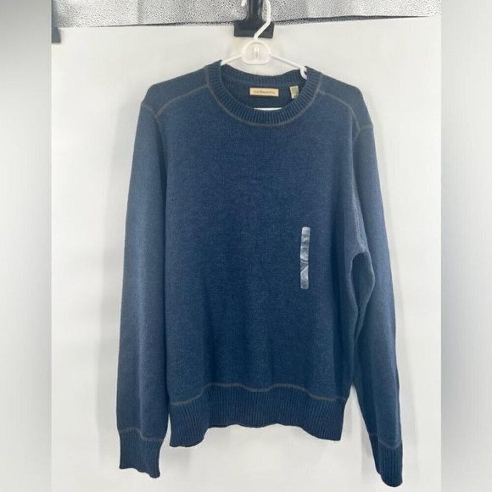 G.H.BASS & CO. Men's Cotton Blend Stretch Knit Crew LS Club Blue Sweater NWT L